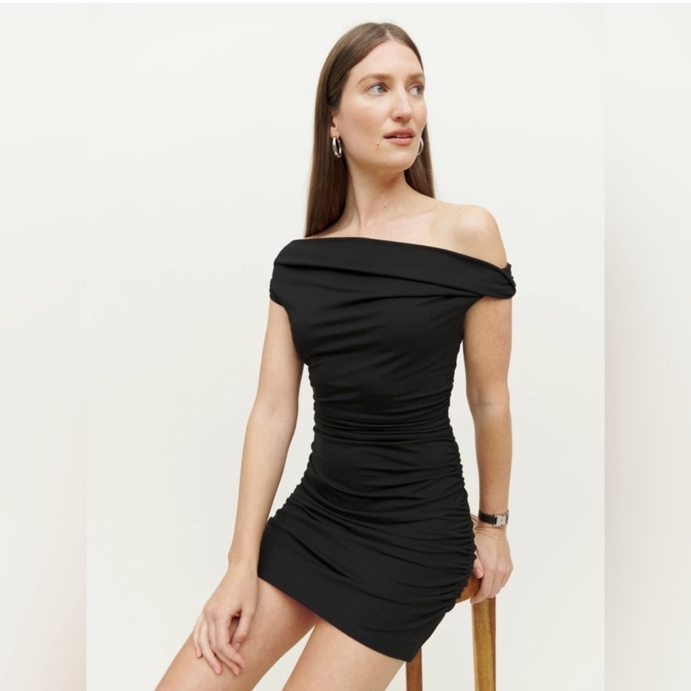 Reformation Off-Shoulder Black Mini Dress
